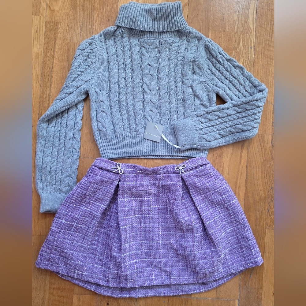 Tahari Purple and Gray Knit Sweater Set